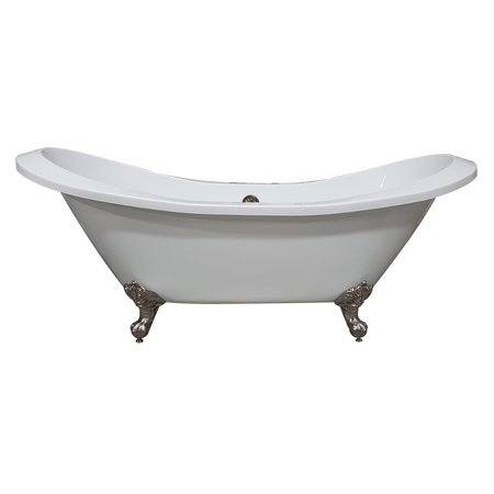 CAMBRIDGE PLUMBING Extra Large Acrylic Double Slipper Clawfoot Tub, Brushed Nickel Feet and Deck Mount Faucet Holes ADESXL-DH-BN